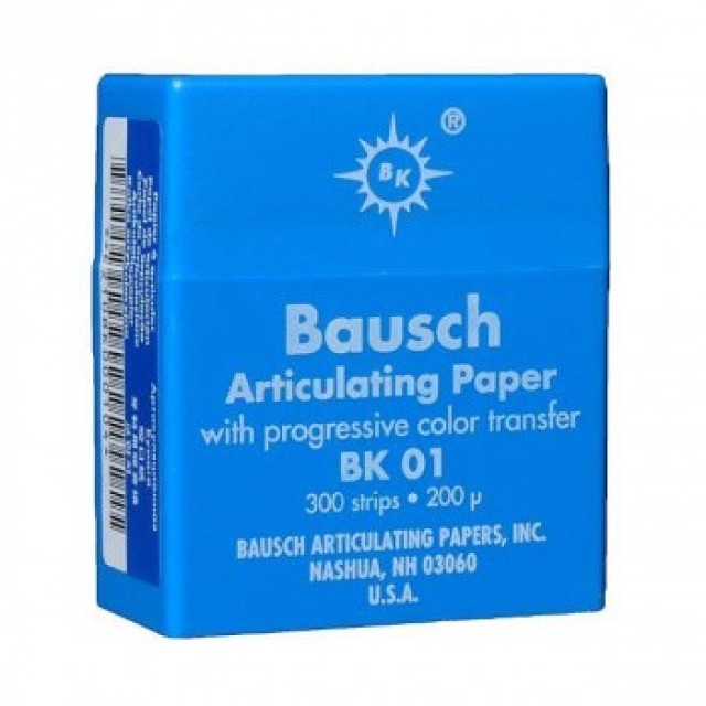 Артикуляционная бумага Bausch BK 01 - прямая, синяя (200мкм, 300шт), Bausch / Германия